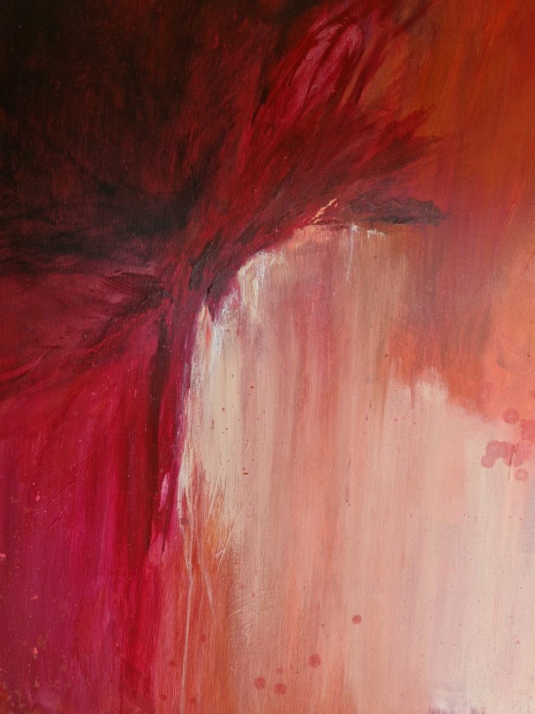 Farbe: rot/samt. Acryl auf Leinwand. 100 x 120 x 4 cm | mixed media (Acryl + Struktur) 