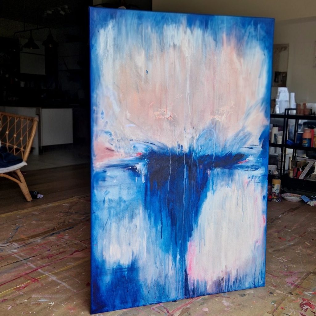 Farbe: dunkelblau/blau. Acryl auf Leinwand. 80 x 120 cm | mixed media (Acryl + Struktur) 