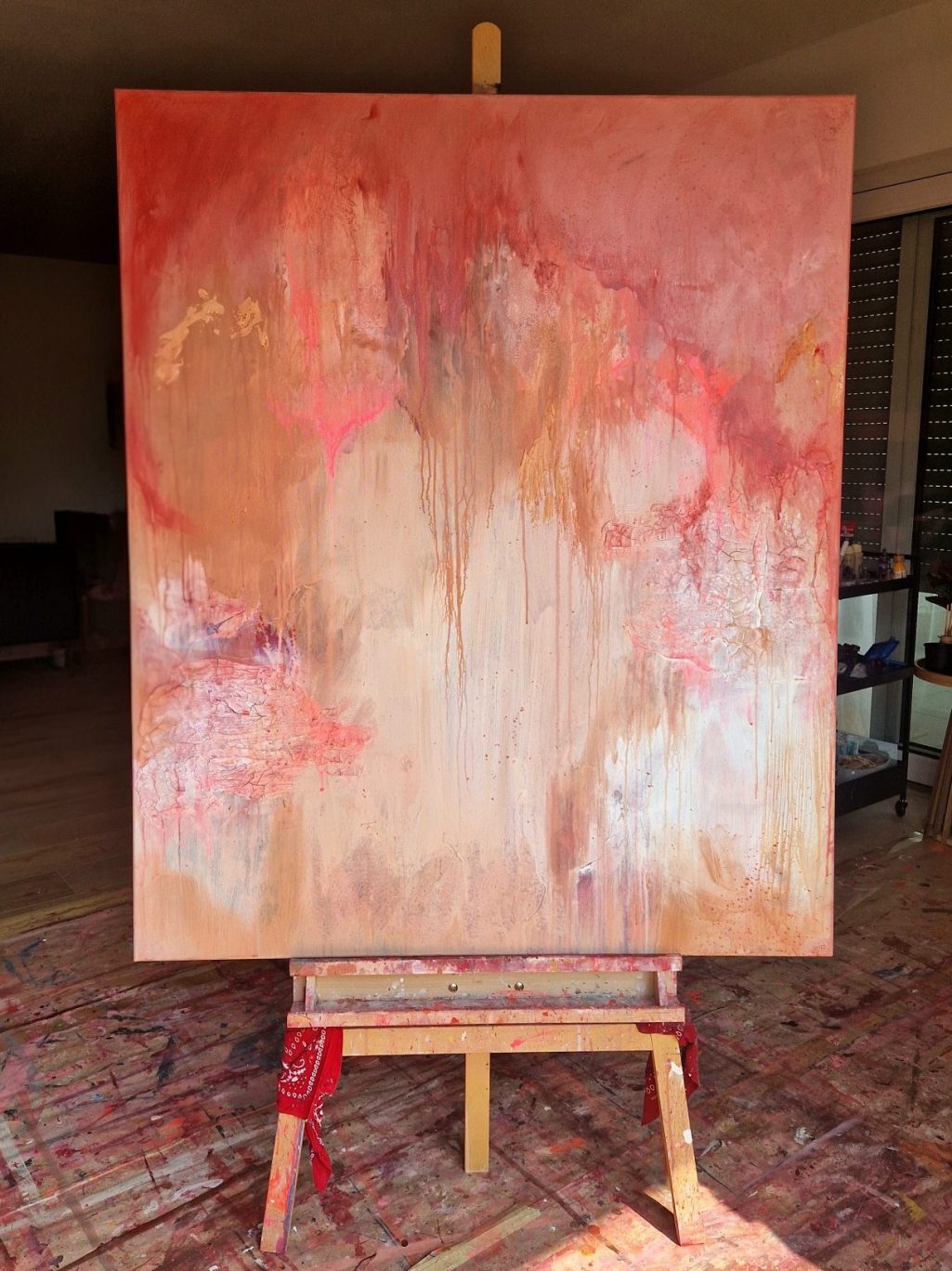 Farbe: rot/samt. Acryl auf Leinwand. 100 x 120 x 4 cm | mixed media (Acryl + Struktur) 