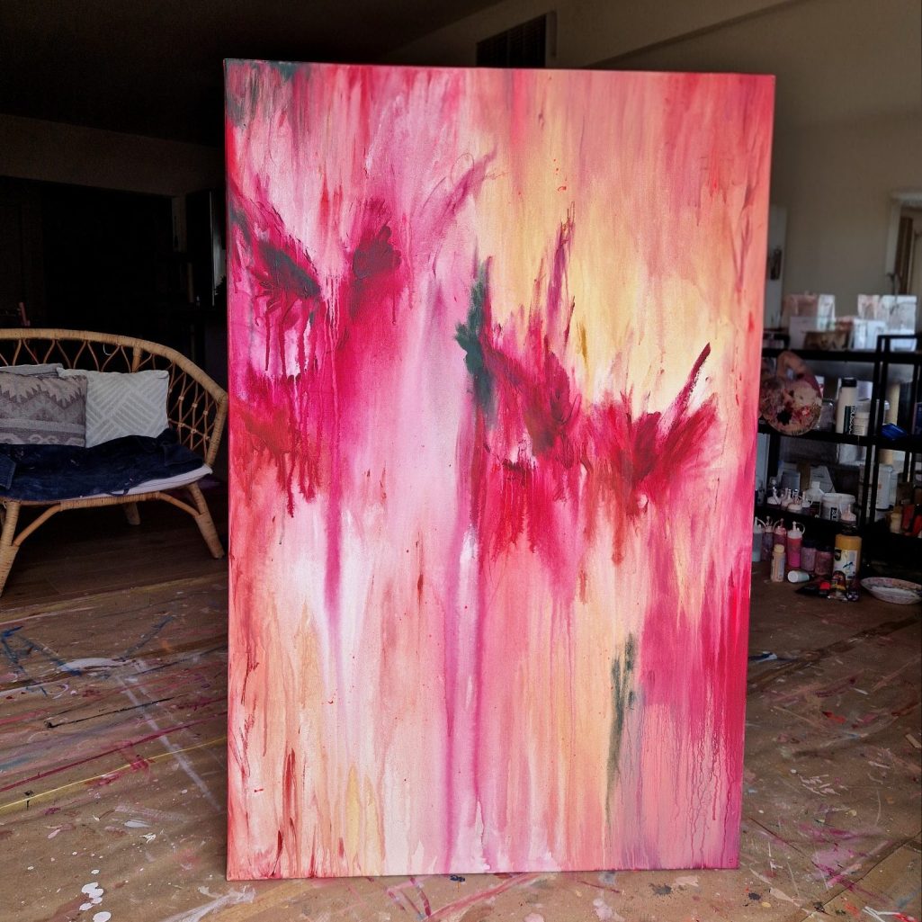 Farbe: rot/gelb. Acryl auf Leinwand. 80 x 120 cm| mixed media (Acryl) 