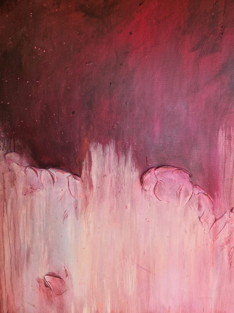 Farbe: rot/samt. Acryl auf Leinwand. 100 x 120 x 4 cm | mixed media (Acryl + Struktur) 